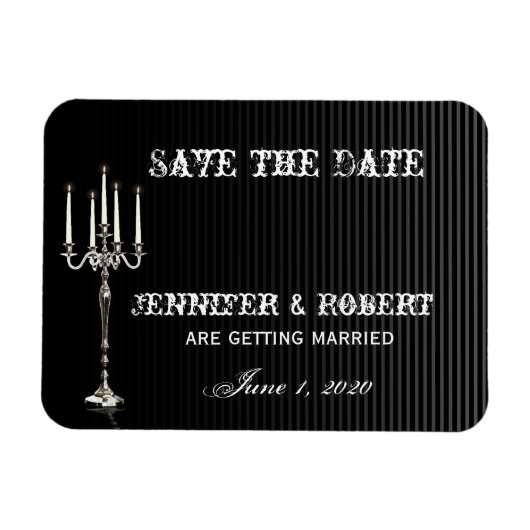 Gothic Candelabra op Zwart Zilver Save the Date Magneet (Horizontaal)