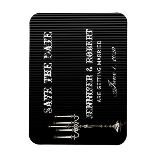 Gothic Candelabra op Zwart Zilver Save the Date Magneet (Verticaal)