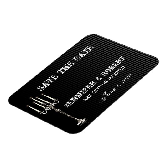 Gothic Candelabra op Zwart Zilver Save the Date Magneet (Linkerzijde)