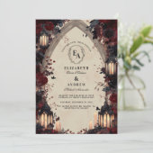 Gothic Candlelit Arch Roos Wedding Kaart (Staand voorkant)