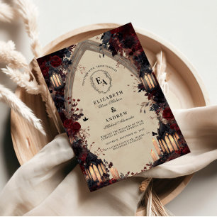 Gothic Candlelit Arch Roos Wedding Kaart
