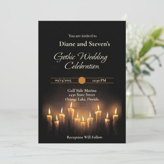Gothic Candlelit bruiloft: Omarm elegantie Kaart (Staand voorkant)