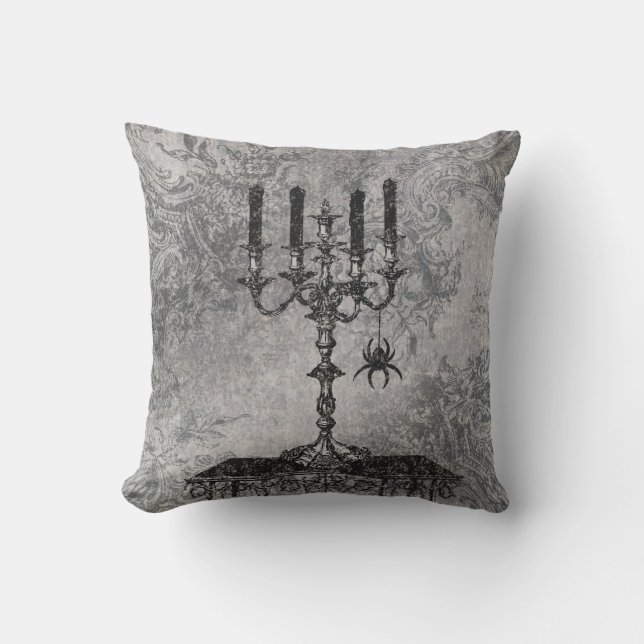 Gothic Candlestick met Spider, Halloween Buitenkussen (Voorkant)