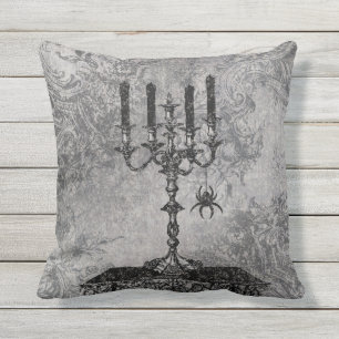 Gothic Candlestick met Spider, Halloween Buitenkussen