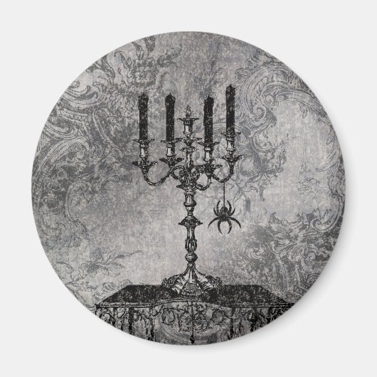 Gothic Candlestick met Spider, Halloween Magneet (Voorkant)
