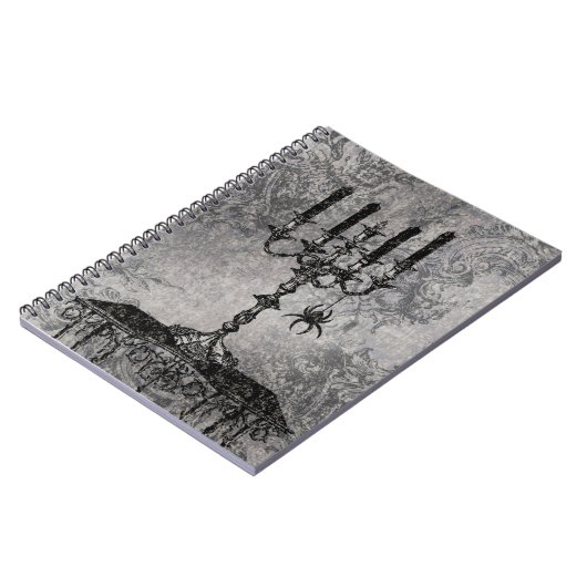 Gothic Candlestick met Spider, Halloween Notitieboek (Linkerzijde)