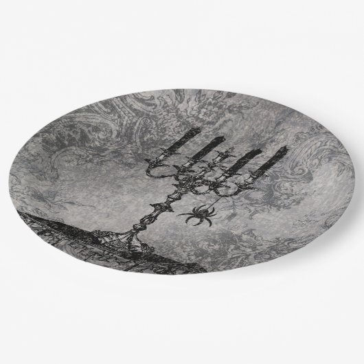 Gothic Candlestick met Spider, Halloween Papieren Bordje (Gekanteld)