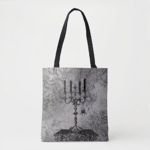 Gothic Candlestick met Spider, Halloween Tote Bag