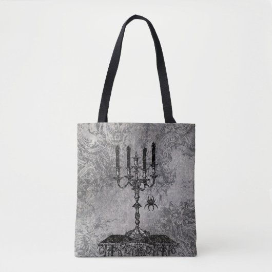 Gothic Candlestick met Spider, Halloween Tote Bag (Voorkant)