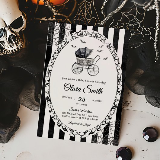 Gothic Carriage Halloween Baby shower Kaart