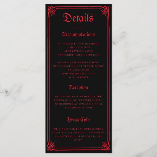 Gothic Castle Black Red Wedding Enclosure Card (Voorkant)