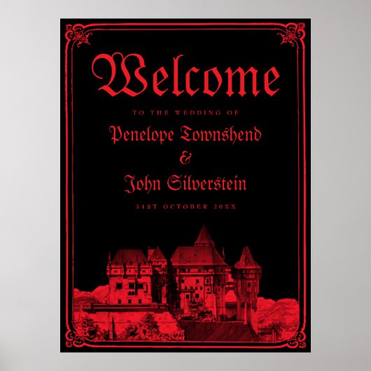Gothic Castle Border Black Red Wedding Welcome Poster (Voorkant)