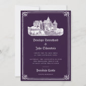 Gothic Castle Dark Sprookjesachtige Paarse bruilof Kaart (Voorkant)