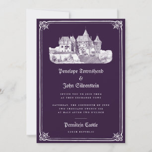 Gothic Castle Dark Sprookjesachtige Paarse bruilof Kaart