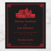 Gothic Castle Red Black Border Wedding Invitation Wijn Etiket (Enkel label)