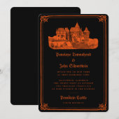 Gothic Castle Sinaasappel Black Halloween bruiloft Kaart (Voorkant / Achterkant)