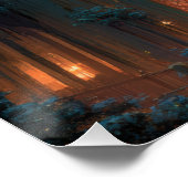 Gothic Castle Under Aurora Fantasy Night Art Perfect Poster (Hoek)