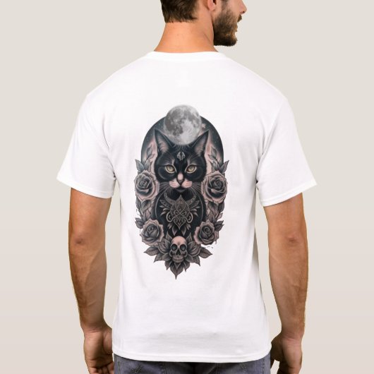 Gothic Cat and Moon Mannen basic T-shirt (Achterkant)