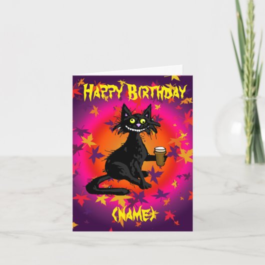 Gothic Cat Birthday Card op persoonlijke titel Kaart (Voorkant)