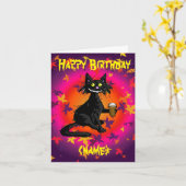 Gothic Cat Birthday Card op persoonlijke titel Kaart (Gele Bloem)