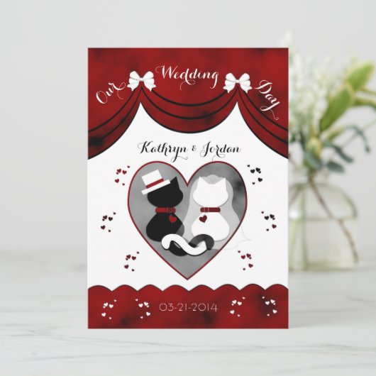 Gothic Cat Bride & Groom Wedding Invitations Kaart (Staand voorkant)