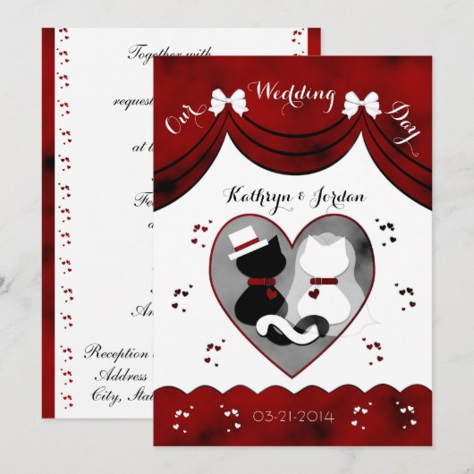 Gothic Cat Bride & Groom Wedding Invitations Kaart (Voorkant / Achterkant)