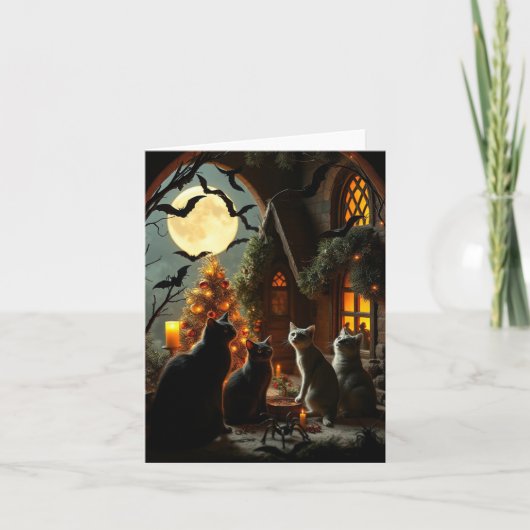 Gothic Cat Christmas Feestdagen Kaart (Voorkant)