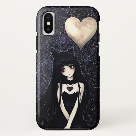 Gothic Cat Girl onder Heart Moon Case-Mate iPhone Case (Achterkant)