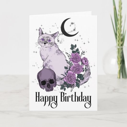 Gothic Cat Gothic Birthday Wish Kaart (Voorkant)