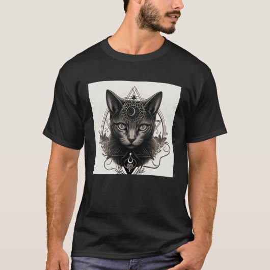 Gothic Cat with Wiccan and Occult Symbols T-shirt (Voorkant)