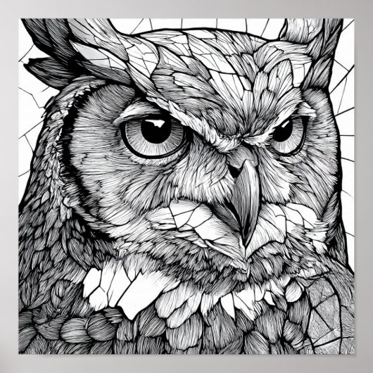 Gothic Cathedral Art: Majestic Owl Stained-Glass Poster (Voorkant)