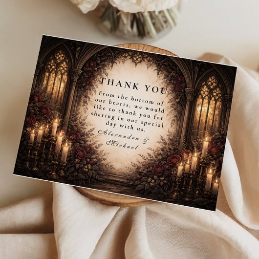 Gothic Cathedral Candlelight Wedding Bedankkaart