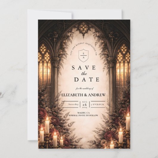 Gothic Cathedral Candlelight Wedding Save The Date (Voorkant)