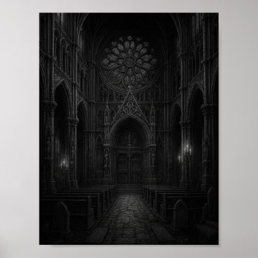 Gothic Cathedral in Black + White Poster (Voorkant)