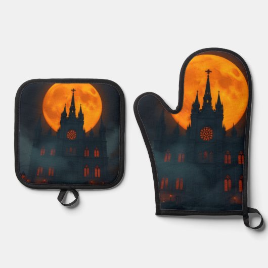 Gothic Cathedral Moon Halloween Mitt Set (Voorkant)