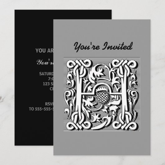 gothic celtic calligraphy renaissance monogram H Kaart (Voorkant / Achterkant)