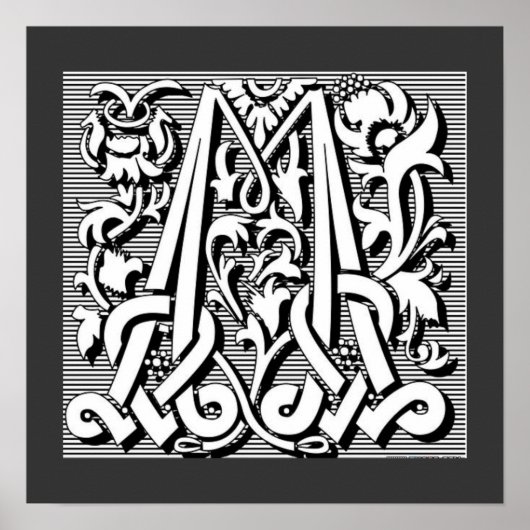 gothic celtic calligraphy renaissance monogram M Poster (Voorkant)