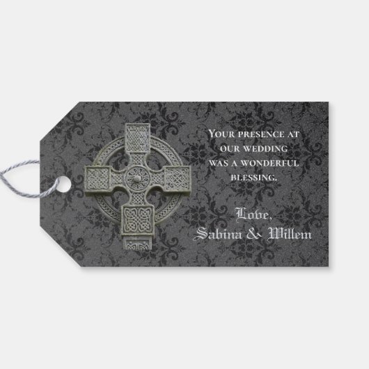 Gothic Celtic Cross Dark Floral Hartelijk dank voo Cadeaulabel (Achterkant Horizontaal)