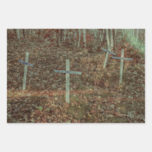 Gothic Cemetery Crosses Brown Autumn Leaves Inpakpapier Vel (Voorkant 2)