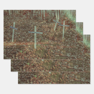 Gothic Cemetery Crosses Brown Autumn Leaves Inpakpapier Vel