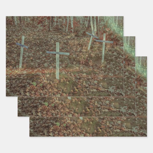 Gothic Cemetery Crosses Brown Autumn Leaves Inpakpapier Vel (Set)