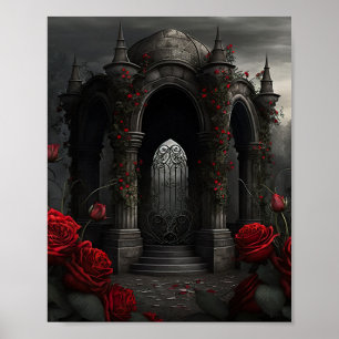 Gothic Cemetery Roos Garden met rode en zwarte Po' Poster