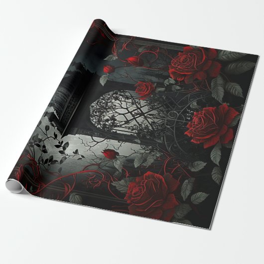 Gothic Cemetery Roos Garden met rood en zwart Cadeaupapier (Uitgerold)