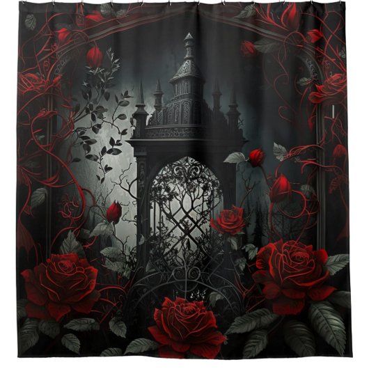 Gothic Cemetery Roos Garden met rood en zwart Douchegordijn (Voorkant)