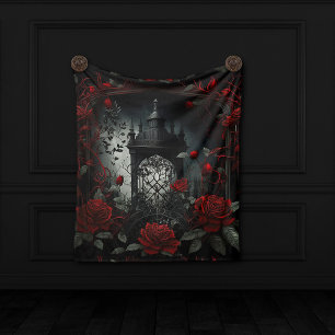 Gothic Cemetery Roos Garden met rood en zwart Fleece Deken