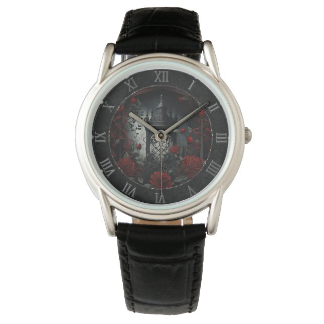 Gothic Cemetery Roos Garden met rood en zwart Horloge (Voorkant)