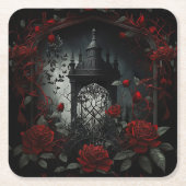 Gothic Cemetery Roos Garden met rood en zwart Kartonnen Onderzetters (Voorkant)