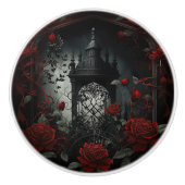 Gothic Cemetery Roos Garden met rood en zwart Keramische Knop (Voorkant)