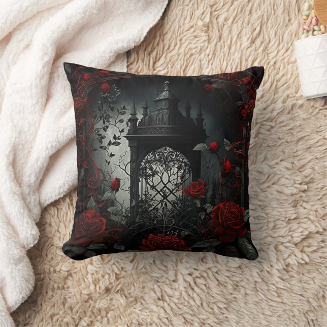 Gothic Cemetery Roos Garden met rood en zwart Kussen (Deken)