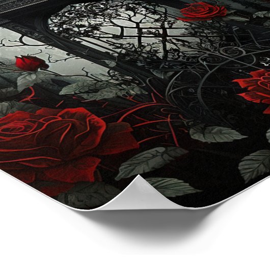Gothic Cemetery Roos Garden met rood en zwart Poster (Hoek)